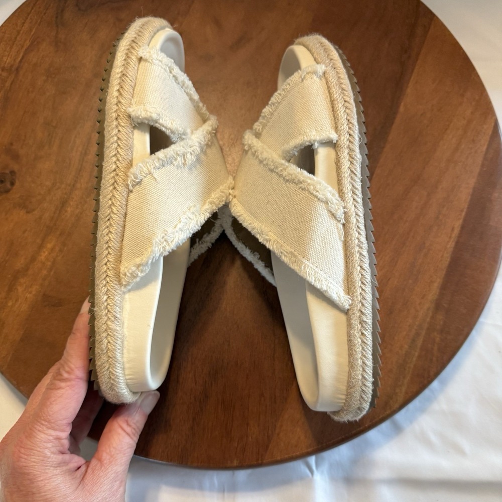 ShuShop Cream Frayed Crossband Sandals - Picture 12 of 16